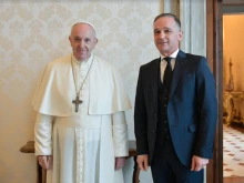 Pope Francis receives German foreign minister Heiko Mass in a private audience at the Vatican, May 12, 2021.